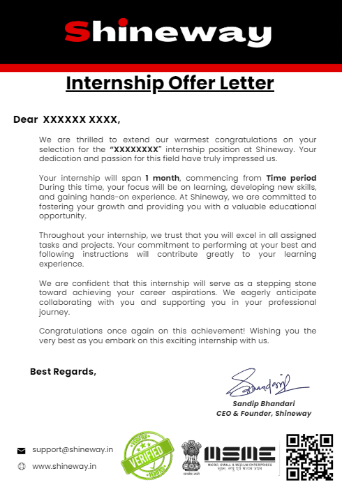 Shineway Internship Offer letter
